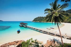 Strand met palmbomen op een paradijselijk eiland in Maleisië